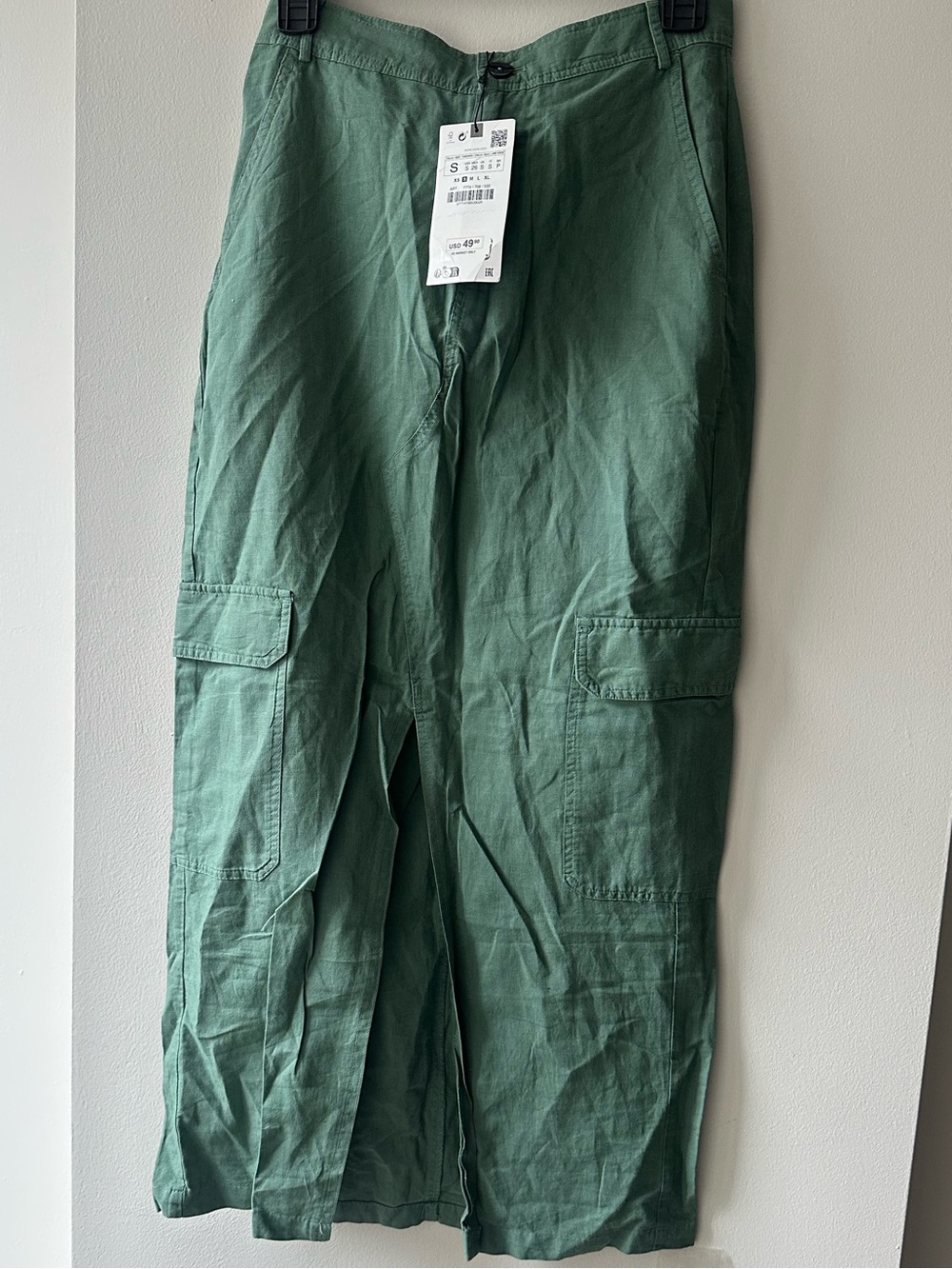 Zara Green Cargo Slit Long Skirt - Small